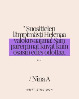 🇫🇮 Hei ootte ihania! Palautteet studiopäivästä lämmittävät minua pitkän ajan eteenpäin. 🥰

Tässä Ninan ihana kirjoitus:
“Suosittelen lämpimästi Helenaa valokuvaajana! Sain paremmat kuvat kuin osasin edes odottaa. Kuvaustilanne oli todella rento ja mukava, mikä teki koko kokemuksesta miellyttävän ja se näkyy myös lopputuloksessa.
Plus av betjäning på svenska. Omien kuvien päivittäminen kannattaa  - siitä tulee yllättävän hyvä fiilis myös itselle. 😊”

On ihana kuulla, että kuvaustilanne tuntui rennolta ja lopputulos ylitti odotukset.
Kiitos Nina ihanista sanoistasi 💛

🇸🇪Hej, ni är så fina! Feedback från studiodagen värmer mig långt framöver. 🥰

Här är Ninas fina ord: ”Jag rekommenderar varmt Helena som fotograf! Jag fick bättre bilder än jag ens hade förväntat mig. Fotograferingen var väldigt avslappnad och trevlig, vilket gjorde hela upplevelsen angenäm och det syns också i slutresultatet. Plus av betjäning på svenska. Att uppdatera sina egna bilder lönar sig 
- det ger också en oväntat bra känsla. 😊”
 (översatt del från finska/svenska, inte originalkommentar)
Det är härligt att höra att fotograferingen kändes avslappnad och att resultatet överträffade förväntningarna. Tack Nina för dina fina ord 💛

 🇬🇧You are all so wonderful! Feedback from the studio day warms me for a long time. 🥰

Here is Nina’s lovely writing: “I warmly recommend Helena as a photographer! I received even better photos than I had expected. The photoshoot itself was very relaxed and pleasant, which made the whole experience enjoyable and it shows in the final result. Plus for service in Swedish. Updating your own photos is worth it 
- it gives you a surprisingly good feeling too. 😊”
 (translated from Finnish/Swedish, not original comment)
It is wonderful to hear that the photoshoot felt relaxed and that the result exceeded expectations. Thank you, Nina, for your kind words 💛

#nytstudioon #valokuvaaja #helsinki #henkilökuvaus #muotokuvaus